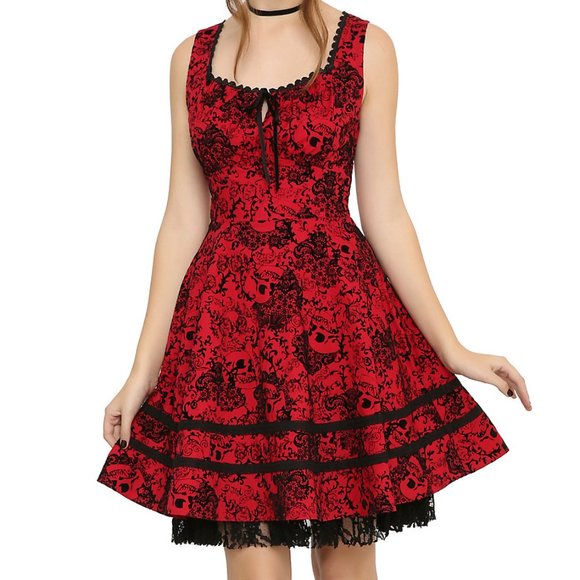 Hot Topic Dresses & Skirts - HOT TOPIC  red and black skull dress